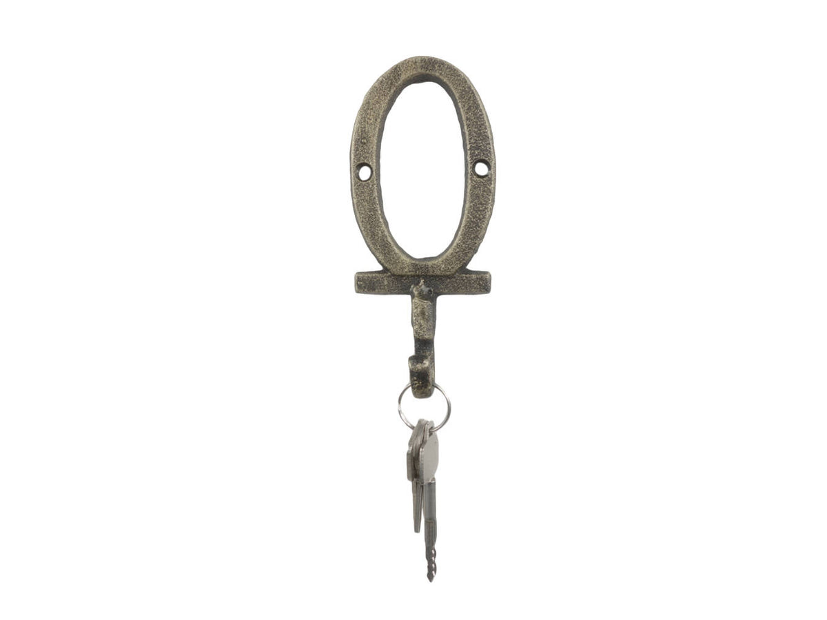 Rustic Gold Cast Iron Letter O Alphabet Wall Hook 6"