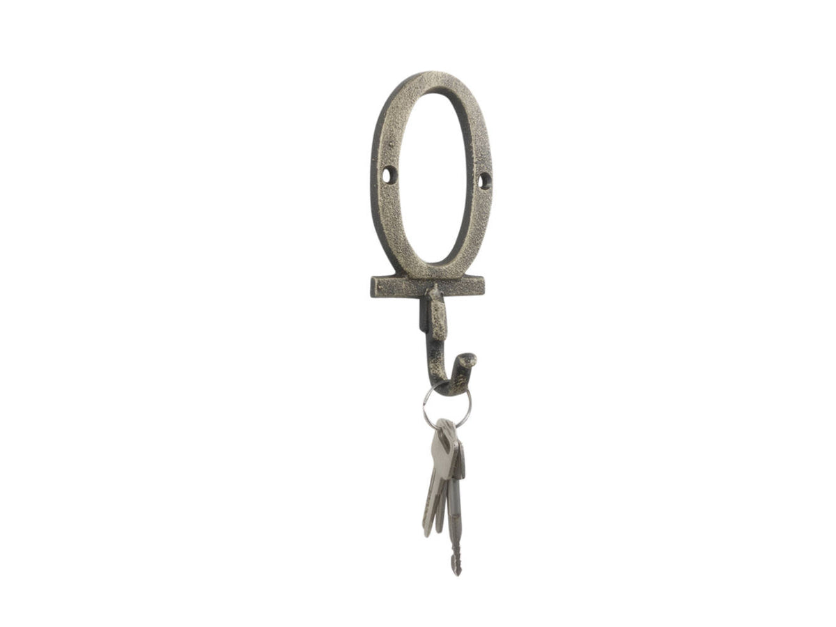 Rustic Gold Cast Iron Letter O Alphabet Wall Hook 6"