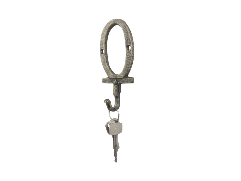 Rustic Gold Cast Iron Letter O Alphabet Wall Hook 6"