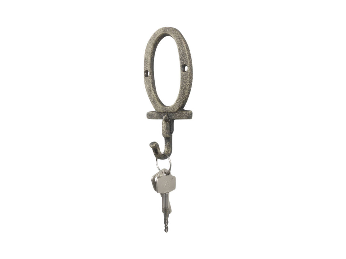 Rustic Gold Cast Iron Letter O Alphabet Wall Hook 6"