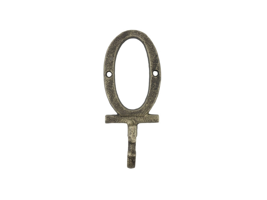 Rustic Gold Cast Iron Letter O Alphabet Wall Hook 6"