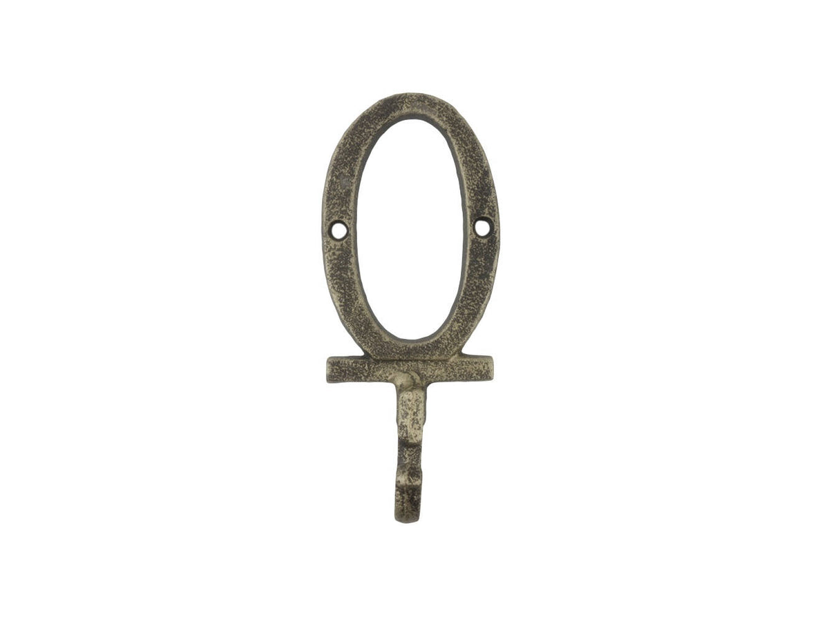 Rustic Gold Cast Iron Letter O Alphabet Wall Hook 6"