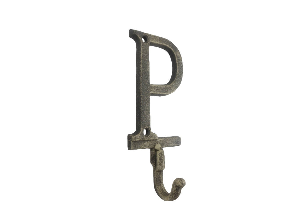 Rustic Gold Cast Iron Letter P Alphabet Wall Hook 6"