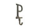Rustic Gold Cast Iron Letter P Alphabet Wall Hook 6"