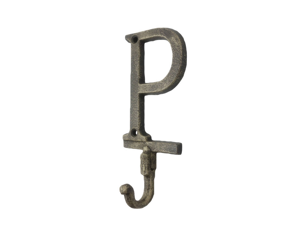 Rustic Gold Cast Iron Letter P Alphabet Wall Hook 6"