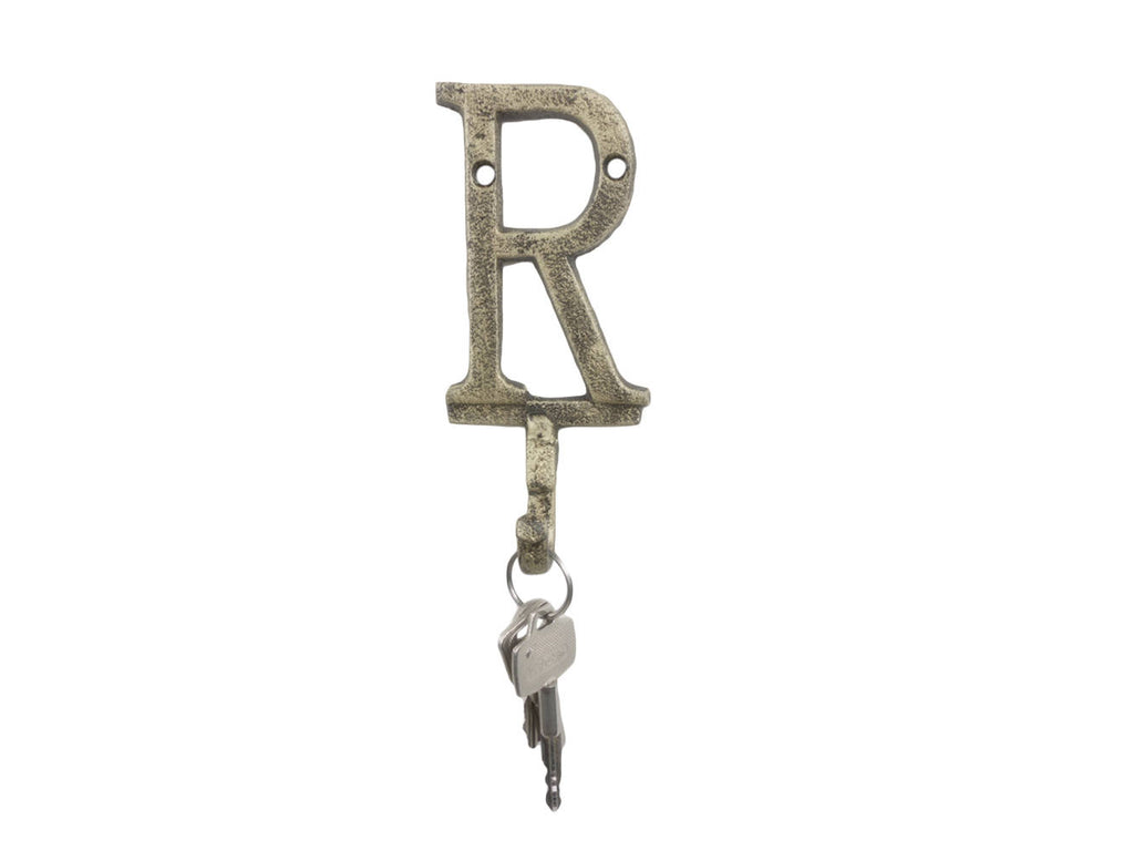 Rustic Gold Cast Iron Letter R Alphabet Wall Hook 6"