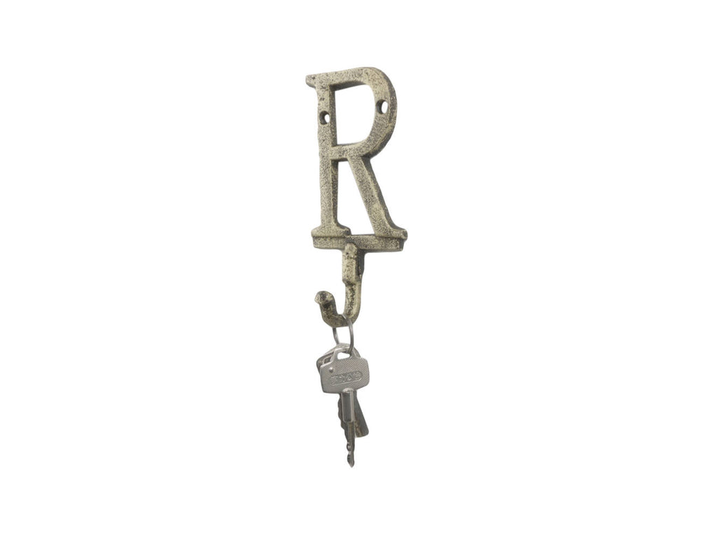 Rustic Gold Cast Iron Letter R Alphabet Wall Hook 6"