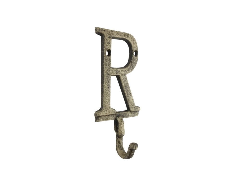 Rustic Gold Cast Iron Letter R Alphabet Wall Hook 6"