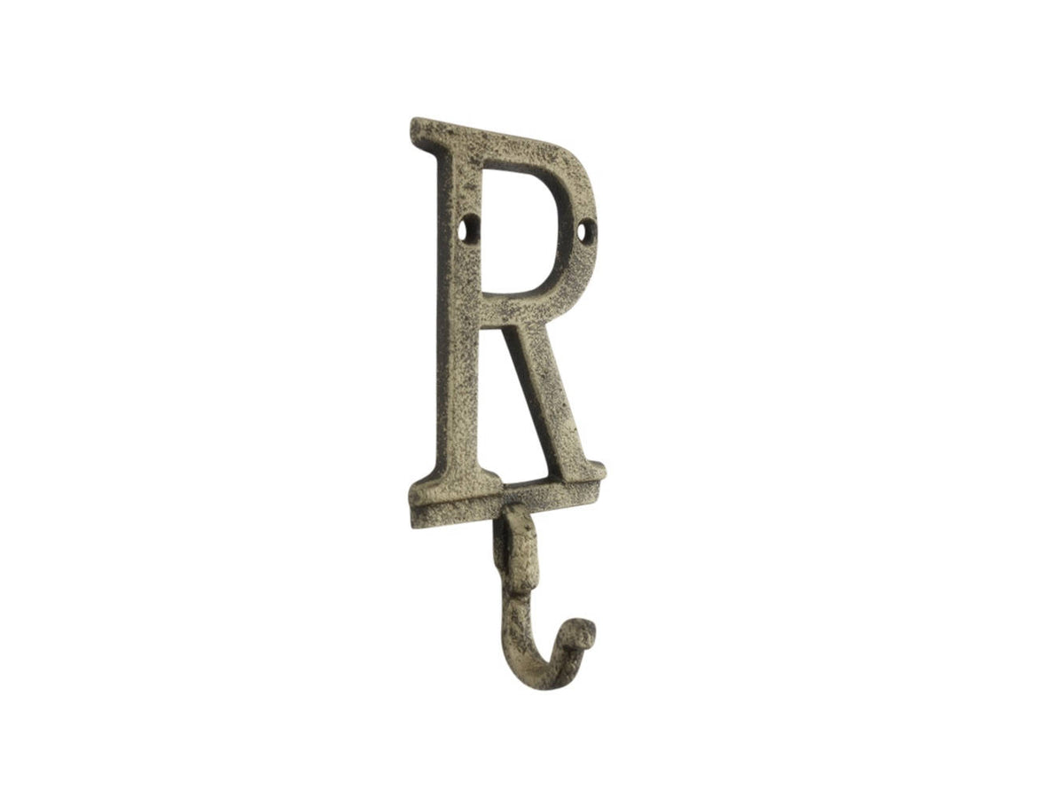 Rustic Gold Cast Iron Letter R Alphabet Wall Hook 6"
