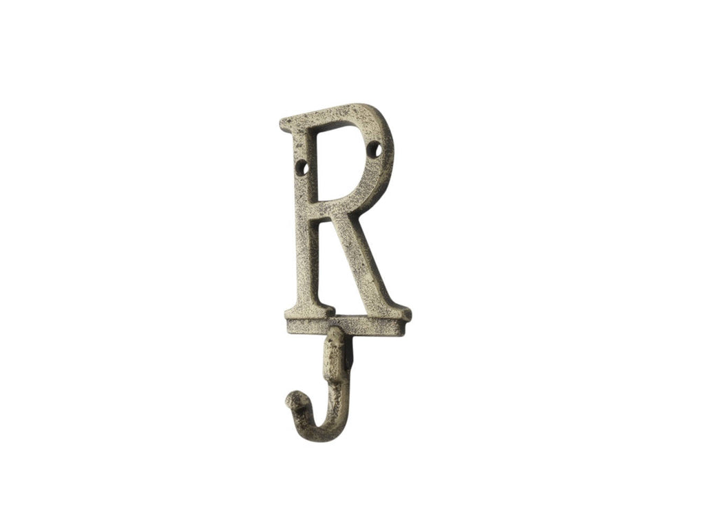 Rustic Gold Cast Iron Letter R Alphabet Wall Hook 6"