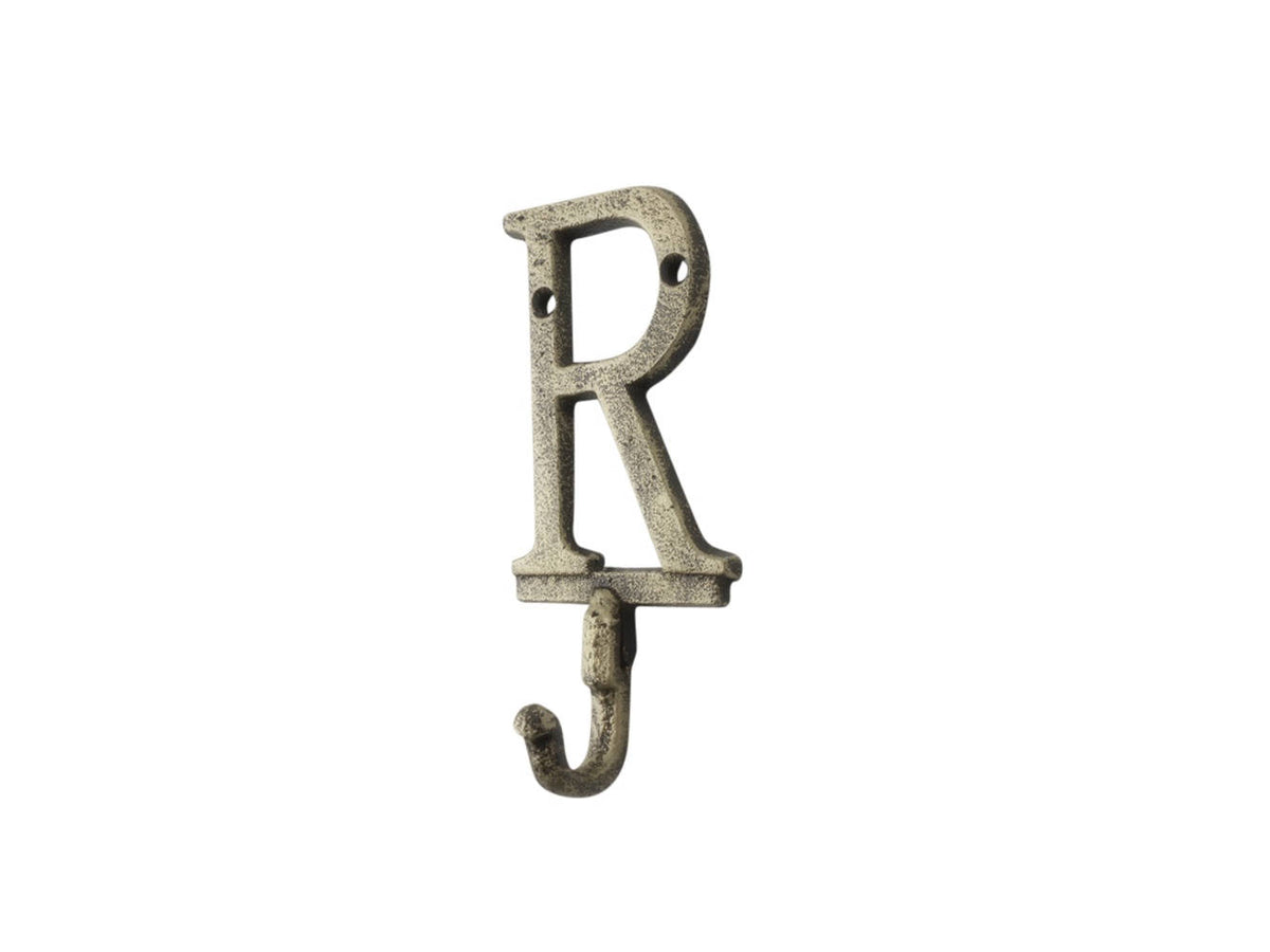 Rustic Gold Cast Iron Letter R Alphabet Wall Hook 6"