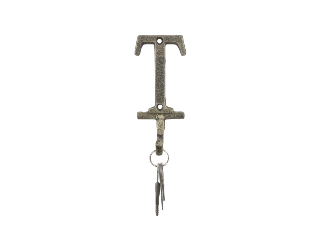 Rustic Gold Cast Iron Letter T Alphabet Wall Hook 6"