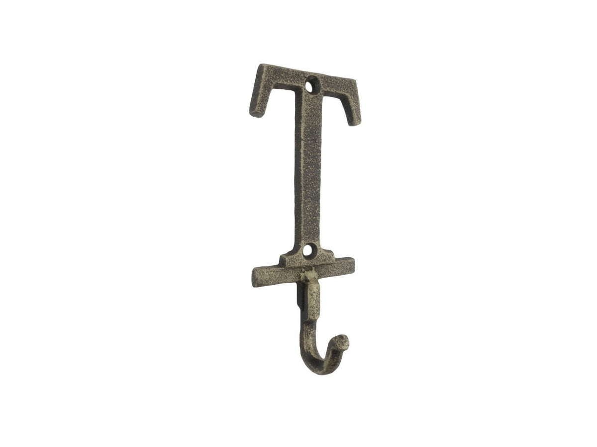 Rustic Gold Cast Iron Letter T Alphabet Wall Hook 6"