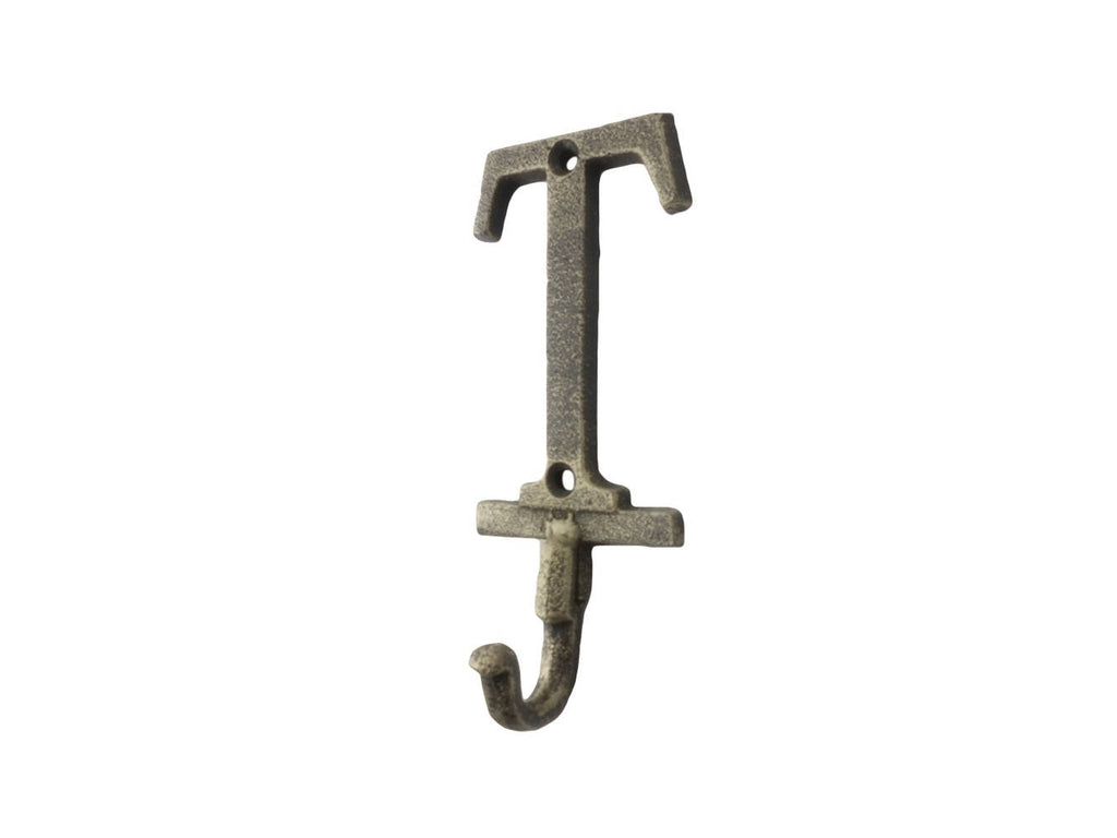 Rustic Gold Cast Iron Letter T Alphabet Wall Hook 6"