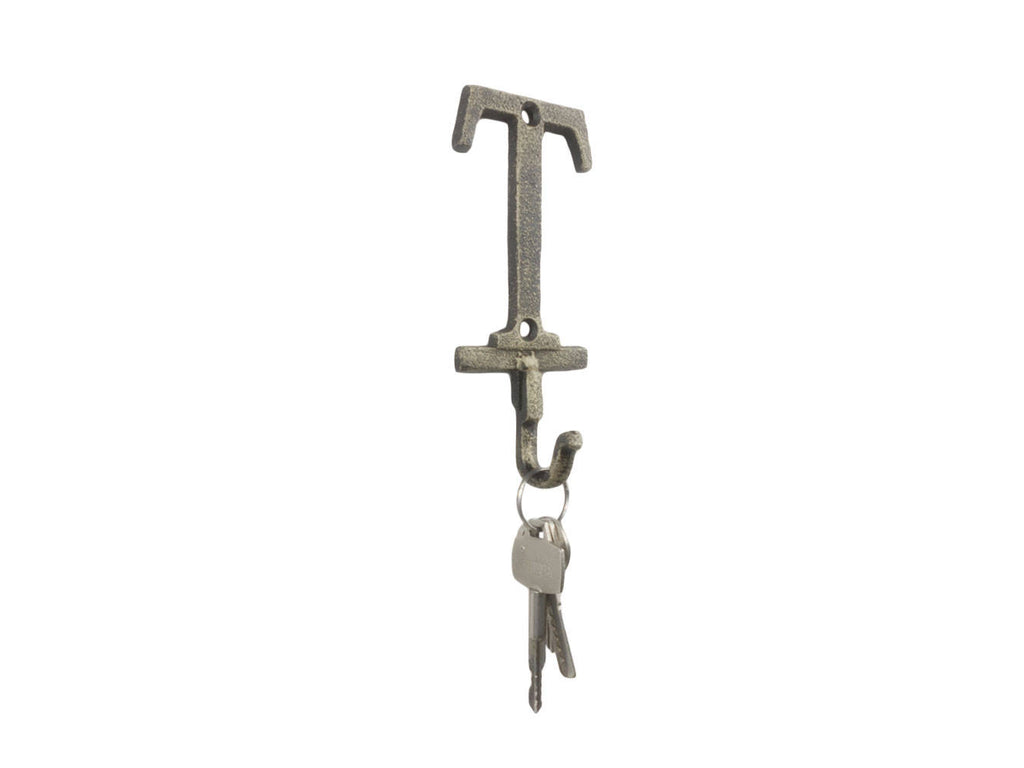 Rustic Gold Cast Iron Letter T Alphabet Wall Hook 6"
