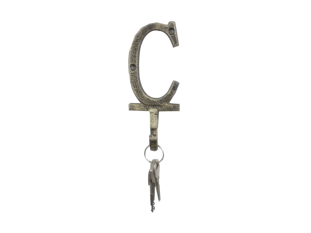 Rustic Gold Cast Iron Letter C Alphabet Wall Hook 6"