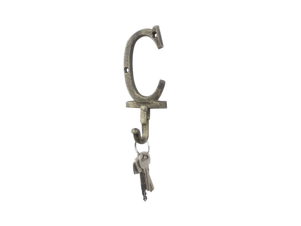 Rustic Gold Cast Iron Letter C Alphabet Wall Hook 6"