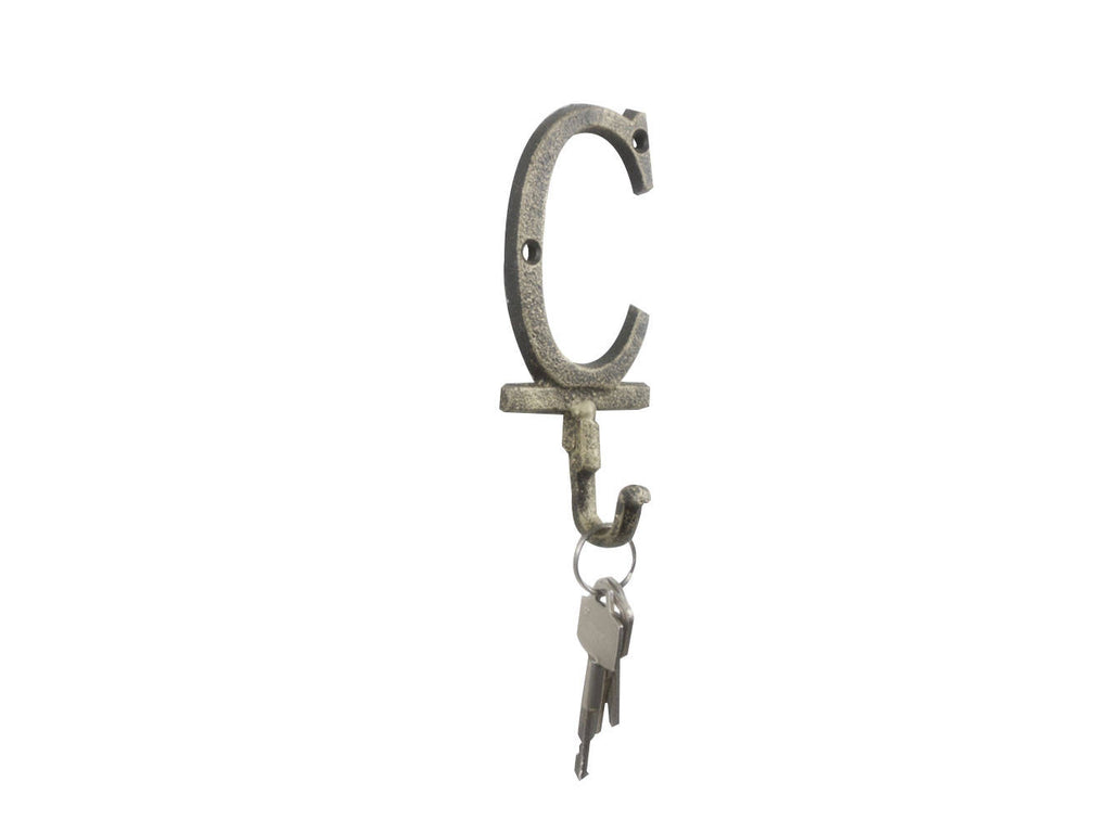 Rustic Gold Cast Iron Letter C Alphabet Wall Hook 6"