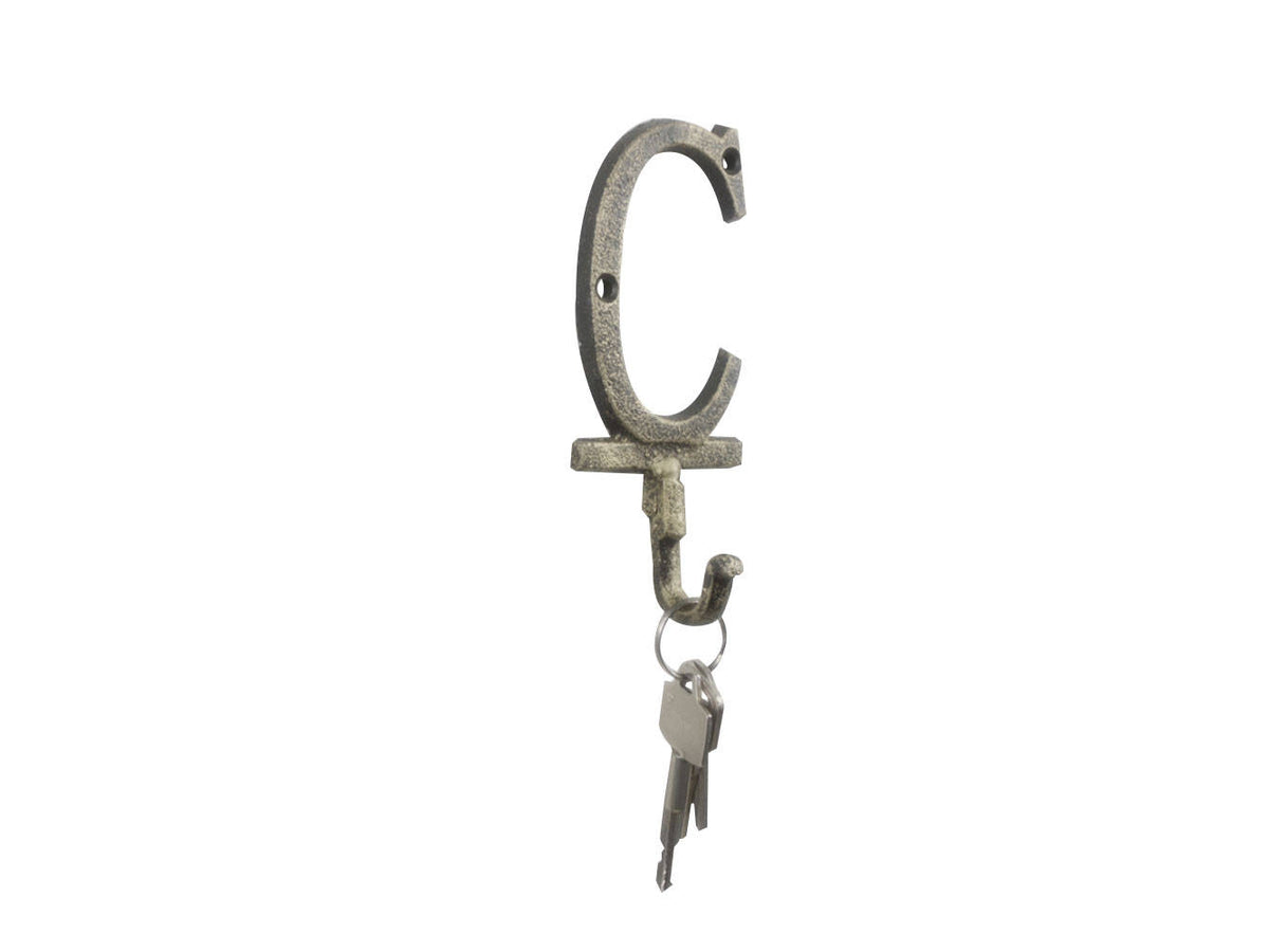 Rustic Gold Cast Iron Letter C Alphabet Wall Hook 6"