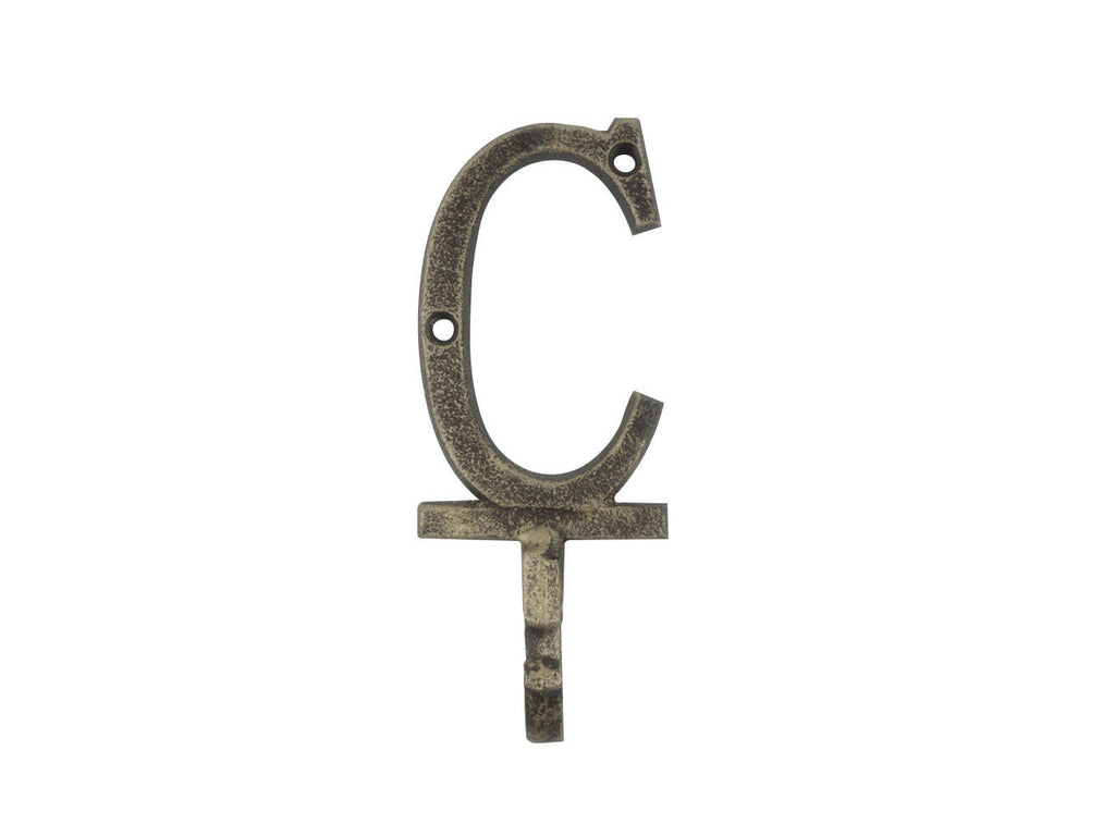 Rustic Gold Cast Iron Letter C Alphabet Wall Hook 6"