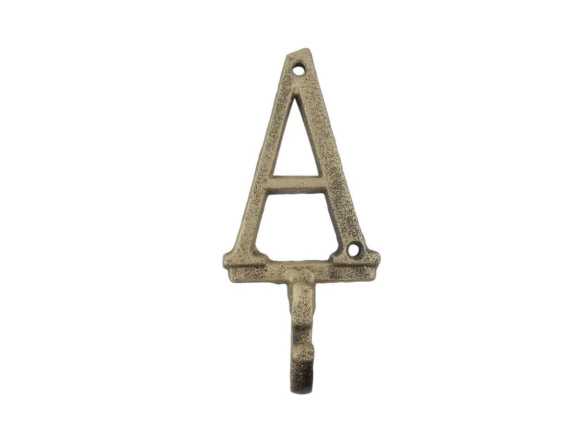 Rustic Gold Cast Iron Letter A Alphabet Wall Hook 6"