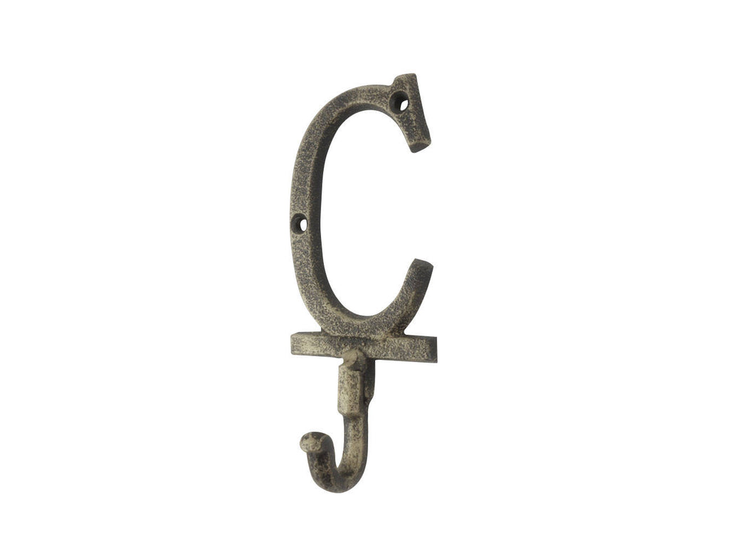 Rustic Gold Cast Iron Letter C Alphabet Wall Hook 6"