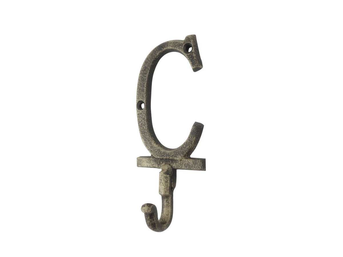 Rustic Gold Cast Iron Letter C Alphabet Wall Hook 6"