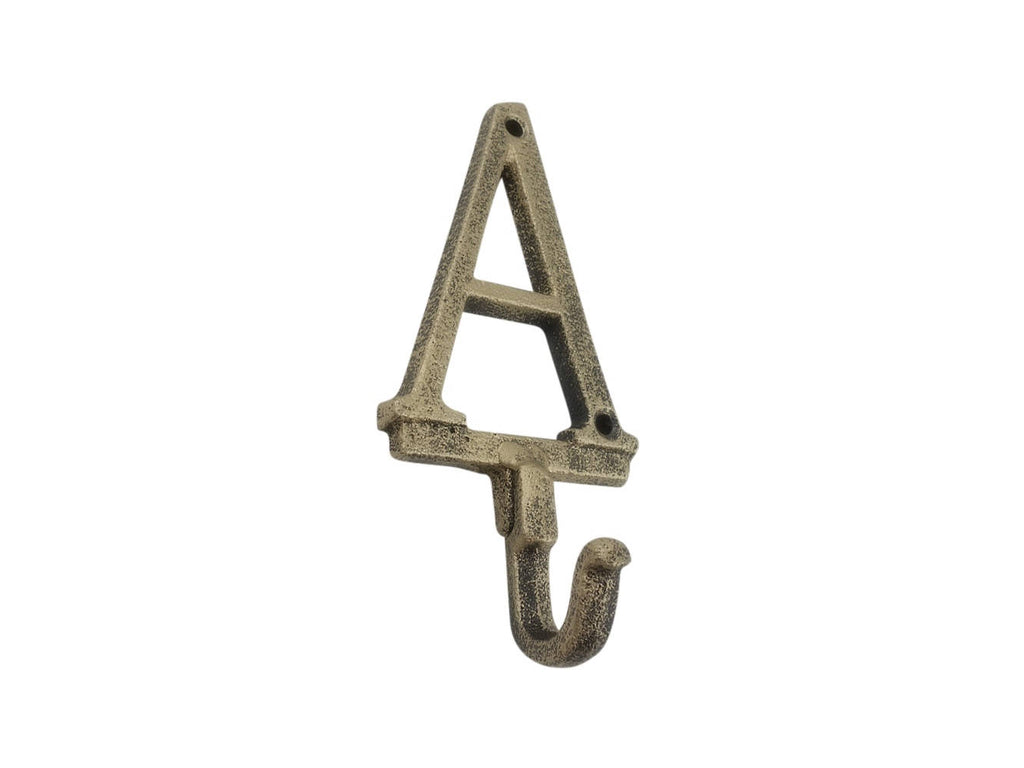 Rustic Gold Cast Iron Letter A Alphabet Wall Hook 6"