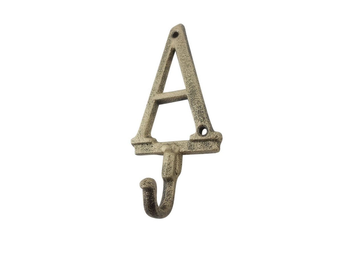 Rustic Gold Cast Iron Letter A Alphabet Wall Hook 6"