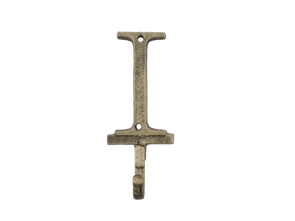 Rustic Gold Cast Iron Letter I Alphabet Wall Hook 6"