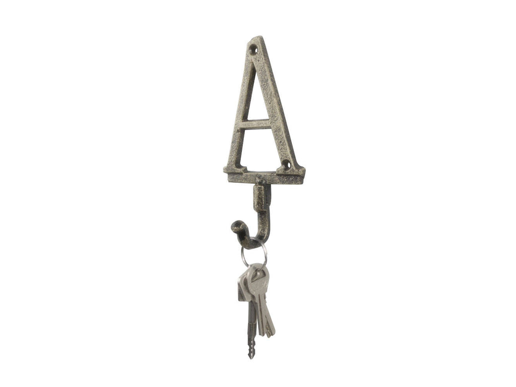 Rustic Gold Cast Iron Letter A Alphabet Wall Hook 6"