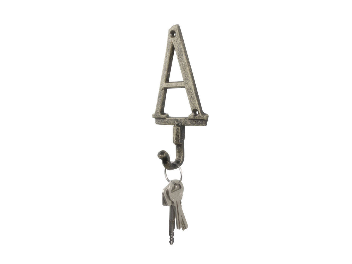 Rustic Gold Cast Iron Letter A Alphabet Wall Hook 6"