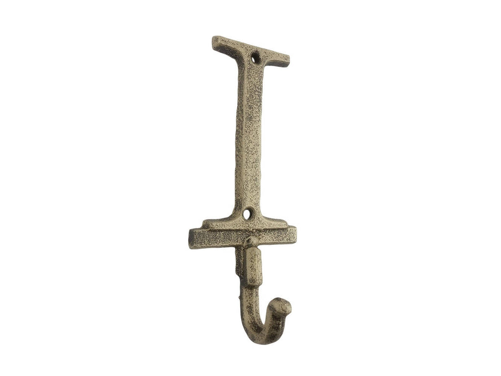 Rustic Gold Cast Iron Letter I Alphabet Wall Hook 6"