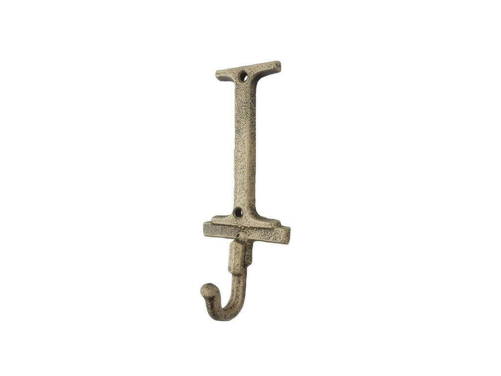 Rustic Gold Cast Iron Letter I Alphabet Wall Hook 6"