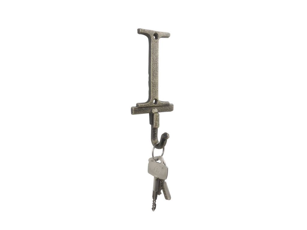 Rustic Gold Cast Iron Letter I Alphabet Wall Hook 6"