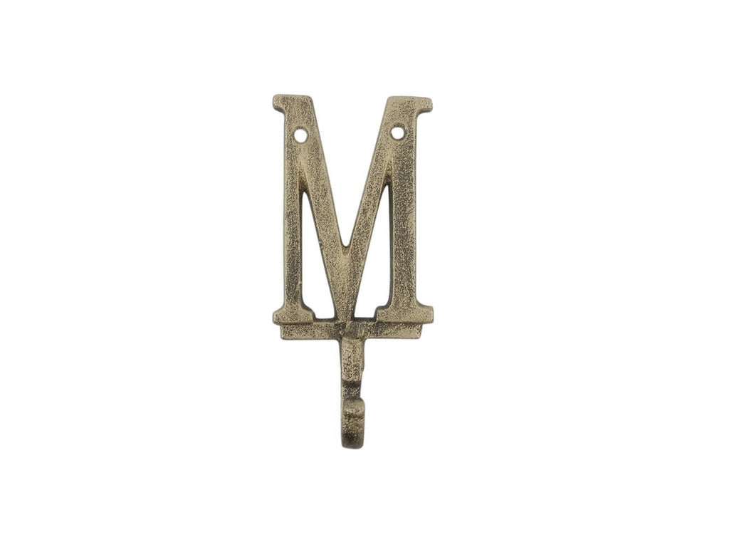 Rustic Gold Cast Iron Letter M Alphabet Wall Hook 6"