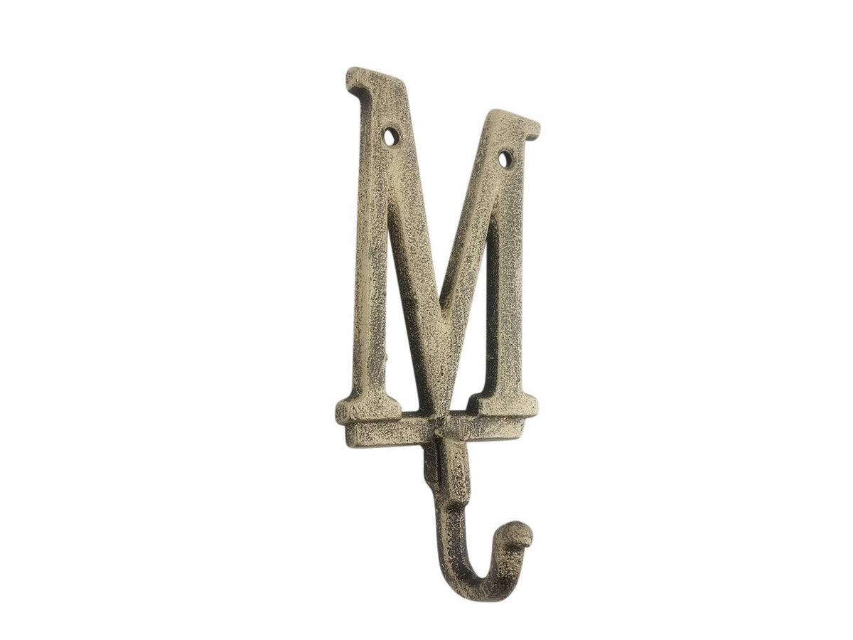 Rustic Gold Cast Iron Letter M Alphabet Wall Hook 6"