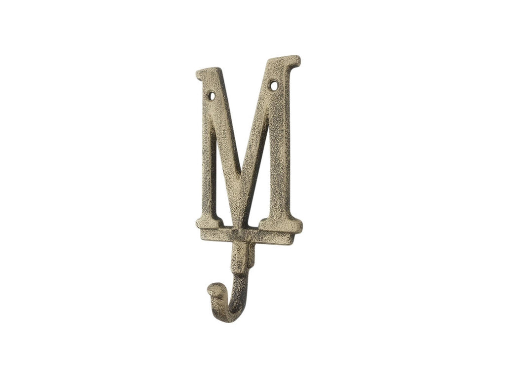 Rustic Gold Cast Iron Letter M Alphabet Wall Hook 6"