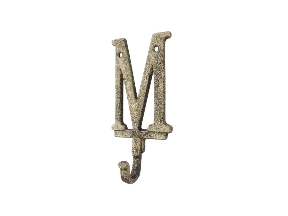 Rustic Gold Cast Iron Letter M Alphabet Wall Hook 6"