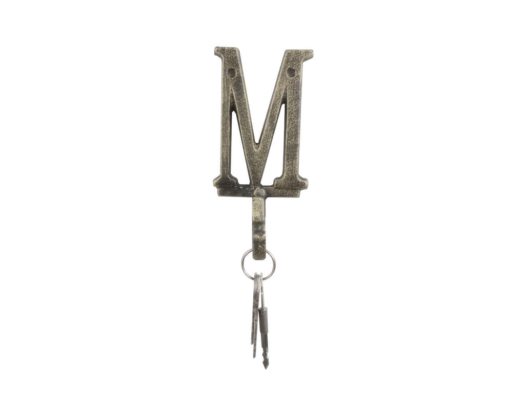 Rustic Gold Cast Iron Letter M Alphabet Wall Hook 6"