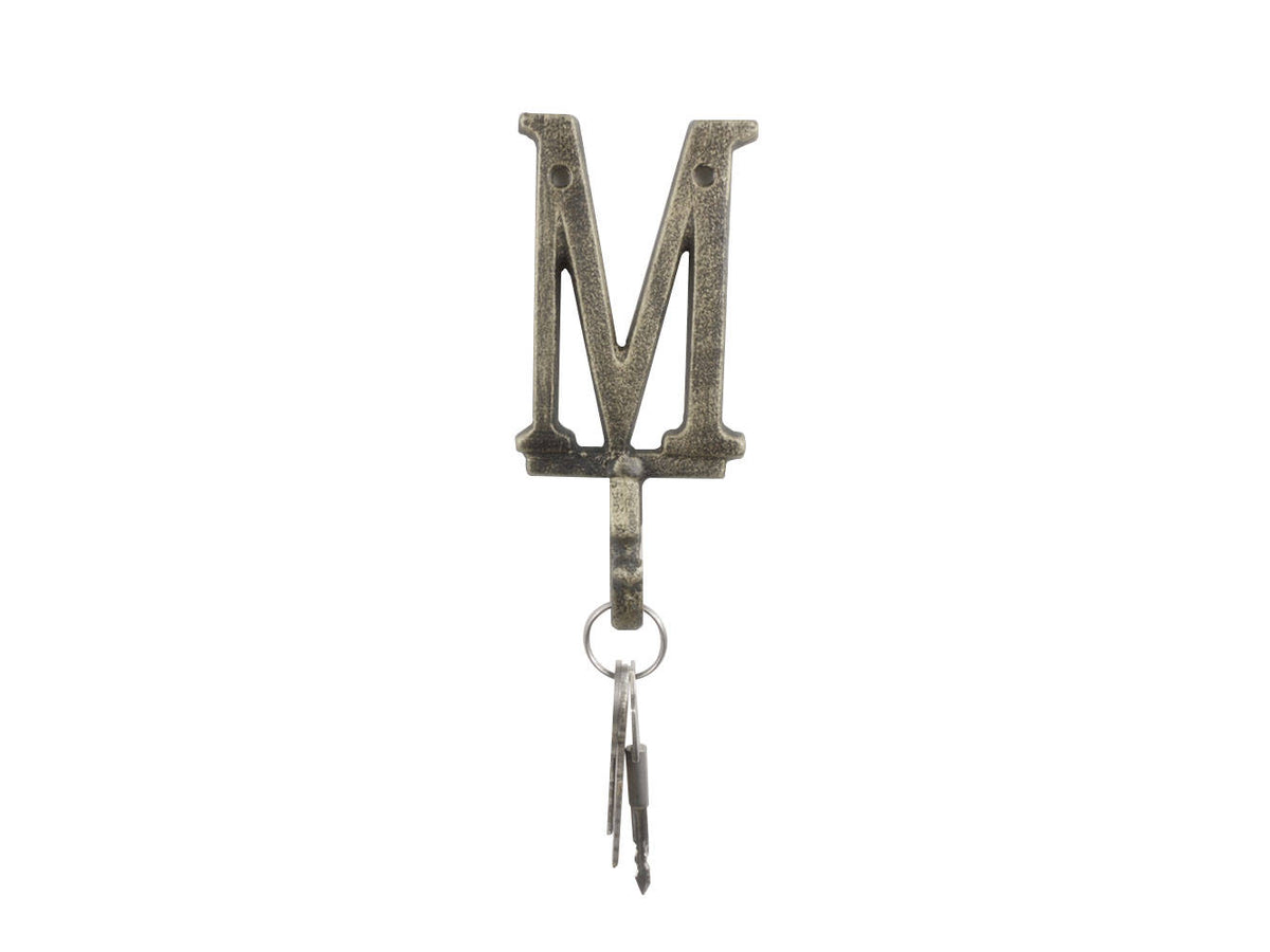 Rustic Gold Cast Iron Letter M Alphabet Wall Hook 6"