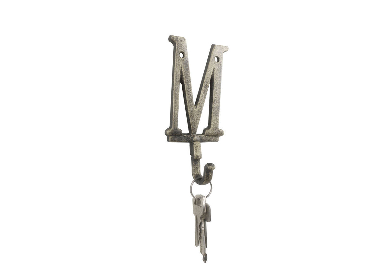 Rustic Gold Cast Iron Letter M Alphabet Wall Hook 6"