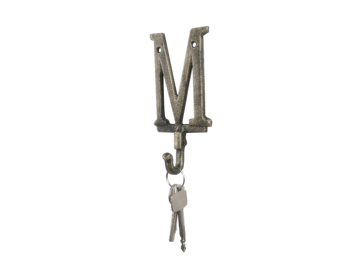 Rustic Gold Cast Iron Letter M Alphabet Wall Hook 6"