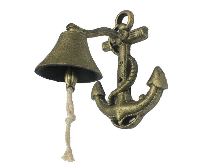Rustic Gold Cast Iron Wall Mounted Anchor Bell 8"