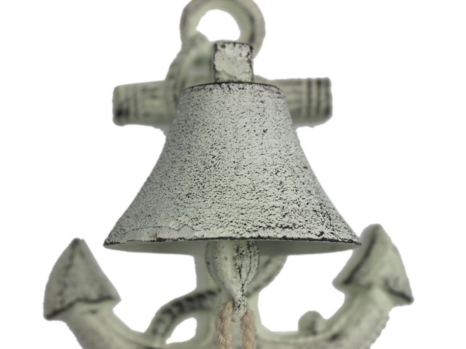 Rustic Whitewashed Cast Iron Wall Mounted Anchor Bell 8"