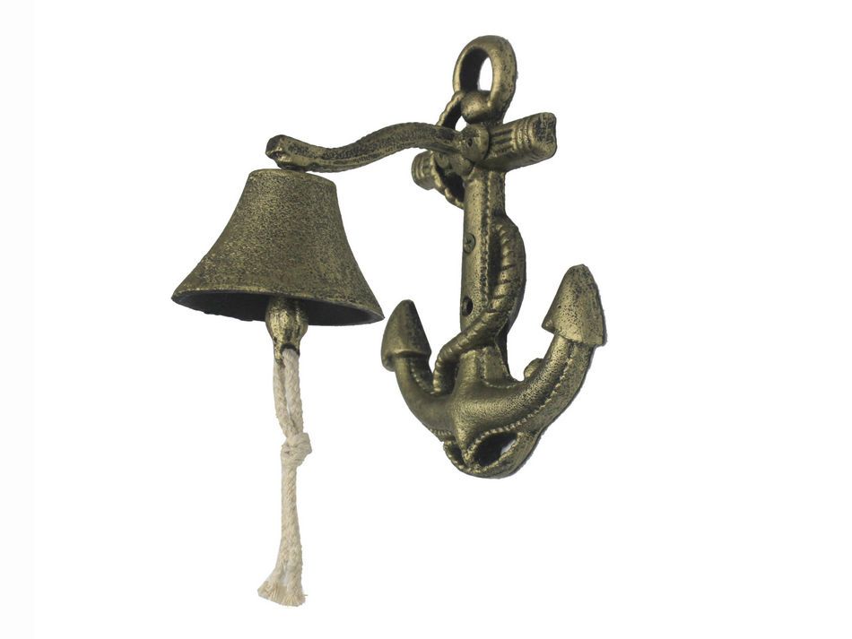 Rustic Gold Cast Iron Wall Mounted Anchor Bell 8"