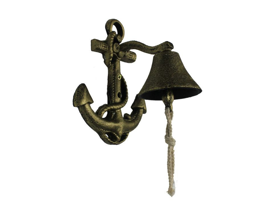 Rustic Gold Cast Iron Wall Mounted Anchor Bell 8"