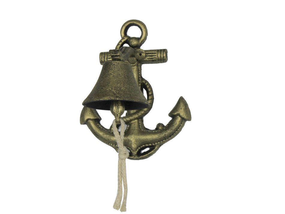 Rustic Gold Cast Iron Wall Mounted Anchor Bell 8"