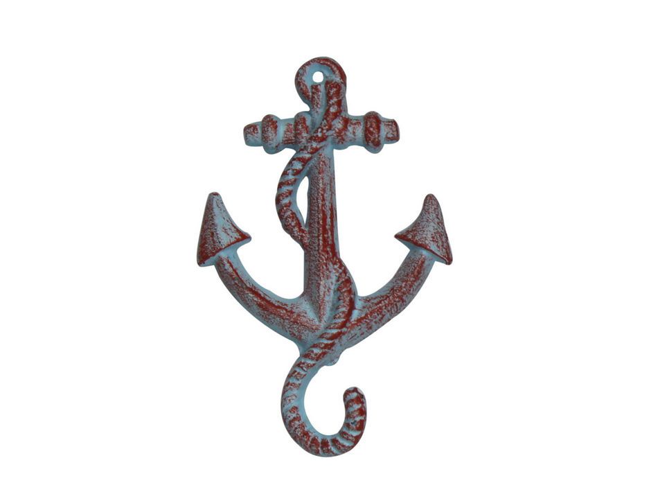 Rustic Red Whitewashed Cast Iron Anchor Hook 5"