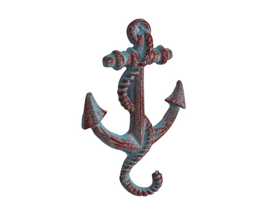 Rustic Red Whitewashed Cast Iron Anchor Hook 5"